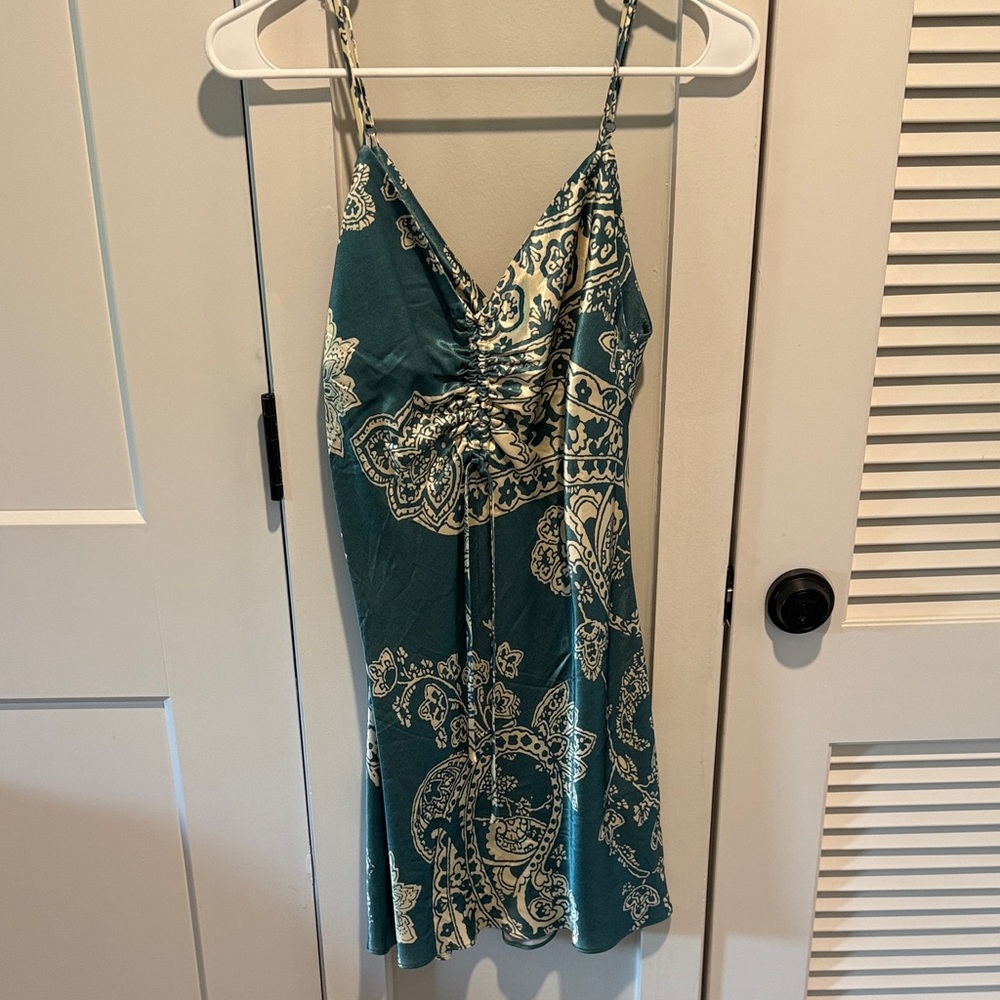 Zara Teal and Cream Patterned Dress